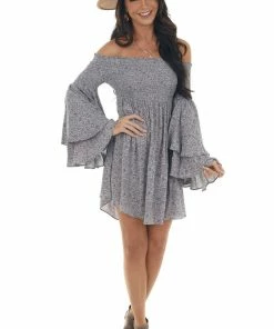 Lime Lush Dusty Lavender Floral Off Shoulder Dress Dresses