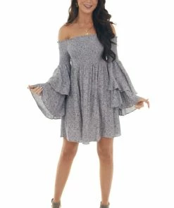 Lime Lush Dusty Lavender Floral Off Shoulder Dress Dresses