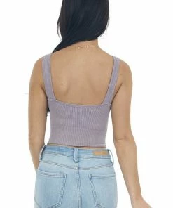 DYNAMIC Dusty Lilac Washed Ribbed Halter Crop Tank