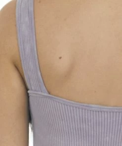 DYNAMIC Dusty Lilac Washed Ribbed Halter Crop Tank