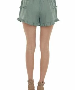 Umgee Dusty Olive Elastic Waist Tiered Frill Shorts Bottoms 9 Umgee Dusty Olive Elastic Waist Tiered Frill Shorts Bottoms