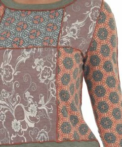 BucketList Dusty Olive Multiprint Exposed Seam Detail Knit Top