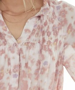 Entro Dusty Pink Long Sleeve Floral Button Up Blouse