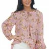 Ces Femme Dusty Punch Floral Notch Neck Swing Blouse Tops