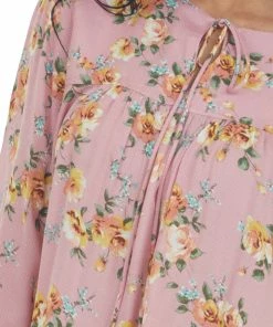 Ces Femme Dusty Punch Floral Notch Neck Swing Blouse Tops