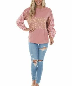 Easel Dusty Punch Multiprint Colorblock Knit Top