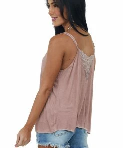 POL Clothing Tops Dusty Rose Camisole With Sheer Lace Details 11 POL Clothing Tops Dusty Rose Camisole With Sheer Lace Details