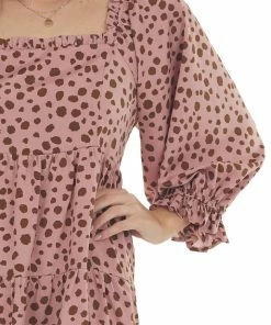 Jodifl Dusty Rose Dalmatian Tiered Puff Sleeve Dress