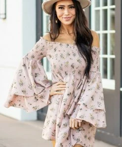 Lime Lush Dusty Rose Floral Print Off The Shoulder Mini Dress
