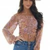 Illa Illa Dusty Rose Floral Print Ruched Front Crop Top Tops