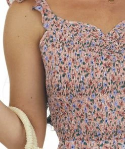 Hailey & Co Dresses Dusty Rose Floral Smocked High Low Dress