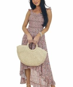 Hailey & Co Dresses Dusty Rose Floral Smocked High Low Dress