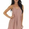 Entro Dusty Rose Large Pleat Sleeveless Cami Dress With V Neck Dresses