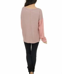 HOPELY Tops Dusty Rose Leopard Print Colorblock Long Sleeve Top