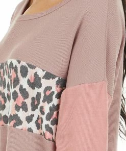 HOPELY Tops Dusty Rose Leopard Print Colorblock Long Sleeve Top