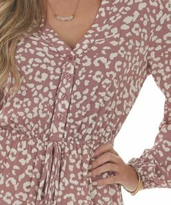 Illa Illa Dresses Dusty Rose Leopard Print Long Sleeve Dress