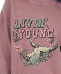 Sweet Claire Dusty Rose 'Livin' Young' Graphic Sweatshirt Tops
