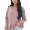 143 Story Dusty Rose Mineral Wash Lightweight Long Sleeve Sweatshirt Tops