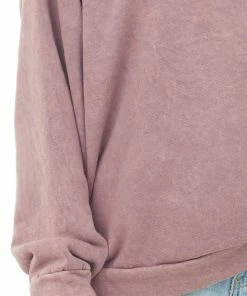 143 Story Dusty Rose Mineral Wash Lightweight Long Sleeve Sweatshirt Tops