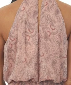 Sweet Lemon Dusty Rose Paisley Print Halter Neck Woven Dress Dresses