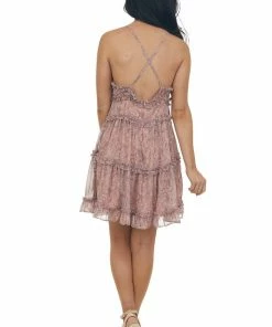 Sweet Lemon Dresses Dusty Rose Paisley Print Ruffle Tiered Mini Dress