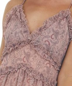 Sweet Lemon Dresses Dusty Rose Paisley Print Ruffle Tiered Mini Dress