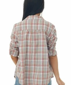 Easel Tops Dusty Rose Plaid Button Down Long Sleeve Top 12 Easel Tops Dusty Rose Plaid Button Down Long Sleeve Top