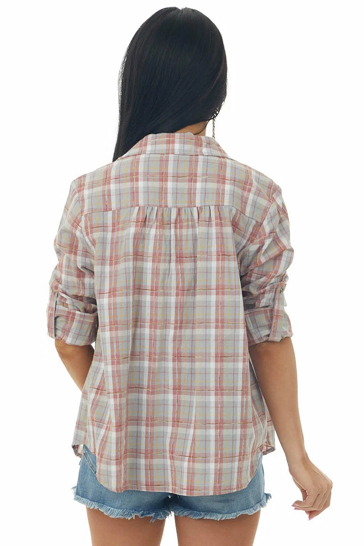 Easel Tops Dusty Rose Plaid Button Down Long Sleeve Top 7 Easel Tops Dusty Rose Plaid Button Down Long Sleeve Top