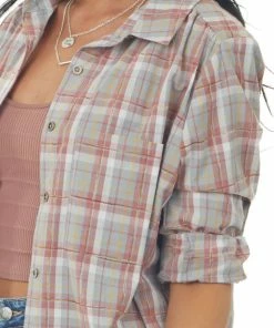 Easel Tops Dusty Rose Plaid Button Down Long Sleeve Top 13 Easel Tops Dusty Rose Plaid Button Down Long Sleeve Top