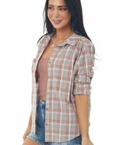 Easel Tops Dusty Rose Plaid Button Down Long Sleeve Top 11 Easel Tops Dusty Rose Plaid Button Down Long Sleeve Top