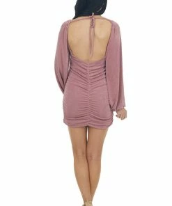 Peach Love Dresses Dusty Rose Ruched Bodycon Mini Dress