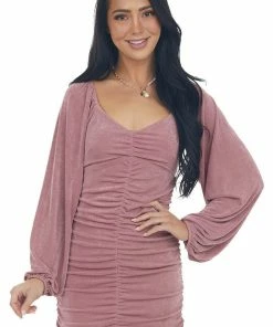 Peach Love Dresses Dusty Rose Ruched Bodycon Mini Dress