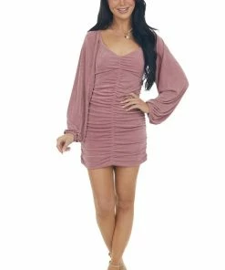 Peach Love Dresses Dusty Rose Ruched Bodycon Mini Dress