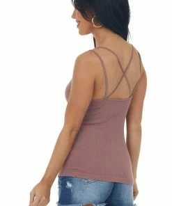 By Together Dusty Rose Seamless Ribbed Double Strap Cami Top Tops