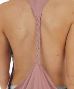 CY Fashion Dusty Rose Sleeveless Tank Top With Braided Racerback Detail Tops