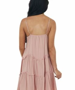 She + Sky Dusty Rose Sleeveless Tiered Babydoll Short Dress