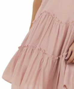 She + Sky Dusty Rose Sleeveless Tiered Babydoll Short Dress
