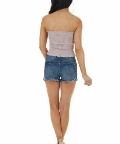 She + Sky Dusty Rose Strapless Smocked Bandeau Top With Ruffled Hem