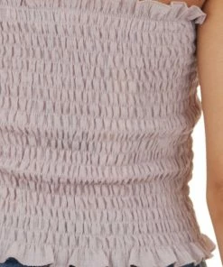 She + Sky Dusty Rose Strapless Smocked Bandeau Top With Ruffled Hem