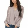 HOPELY Dusty Rose Waffle Knit Surplice Top With Criss Cross Detail Tops