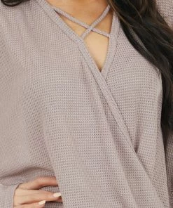 HOPELY Dusty Rose Waffle Knit Surplice Top With Criss Cross Detail Tops