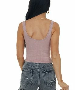 By Together Dusty Rose Washed Scoop Neck Ribbed Knit Brami