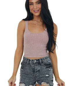 By Together Dusty Rose Washed Scoop Neck Ribbed Knit Brami