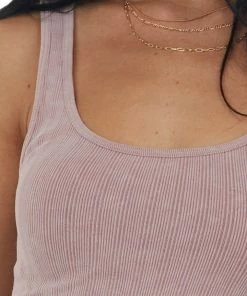 By Together Dusty Rose Washed Scoop Neck Ribbed Knit Brami