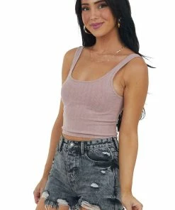 By Together Dusty Rose Washed Scoop Neck Ribbed Knit Brami