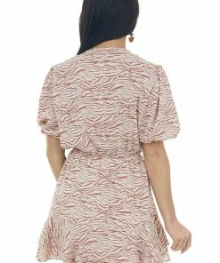 HYFVE Dusty Rose Zebra Ruffle Hem Front Tie Dress