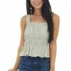 LE LIS Dusty Sage Peplum Knit Tank Top With Ruching Details Tops 2 LE LIS Dusty Sage Peplum Knit Tank Top With Ruching Details Tops