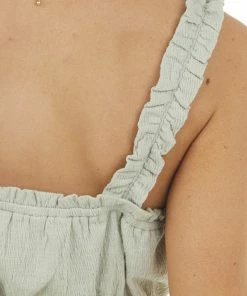 LE LIS Dusty Sage Peplum Knit Tank Top With Ruching Details Tops 25 LE LIS Dusty Sage Peplum Knit Tank Top With Ruching Details Tops