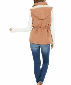HYFVE Dusty Salmon Sleeveless Zip Up Vest With Mock Neckline Outerwear
