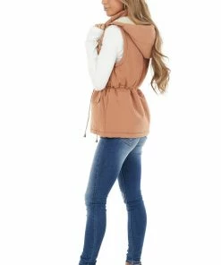 HYFVE Dusty Salmon Sleeveless Zip Up Vest With Mock Neckline Outerwear